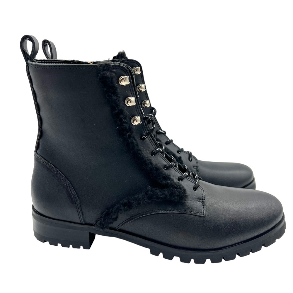New Kate Spade Combat Boot Leather Faux Fur Lug Sole Style Raquelle